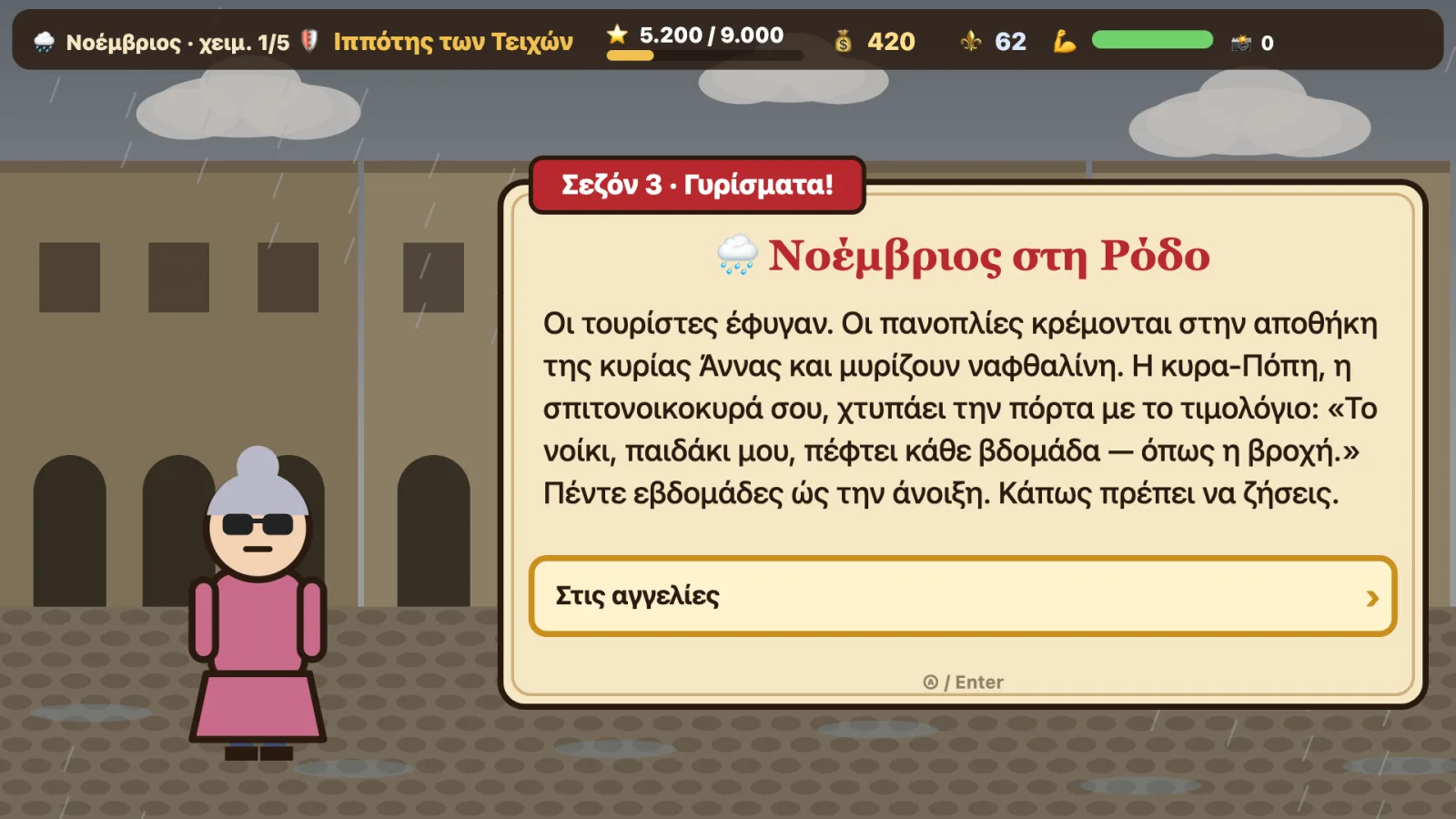 Νοέμβριος στη Ρόδο: βρέχει, και η κυρα-Πόπη στέκεται στην πόρτα με το τιμολόγιο